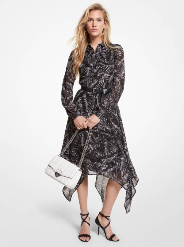 Damske Saty Michael Kors Palm Georgette Handkerchief Shirt Čierne Biele - Oblecenie Michael Kors Sleva | DCTPU-4069